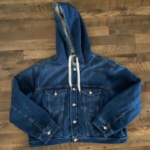 GAP women’s  Blue Denim fleece lined Jacket with Hood